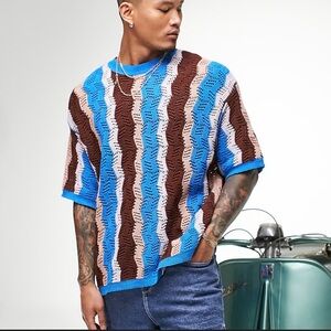 ASOS Oversized Textured Striped Boho, Preppy Knit Top